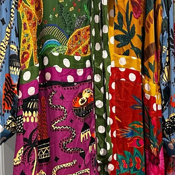 FARM RIO Earth Rainbow Long Sleeve Shirtdress Multicolor Size L - Picture 6 of 8